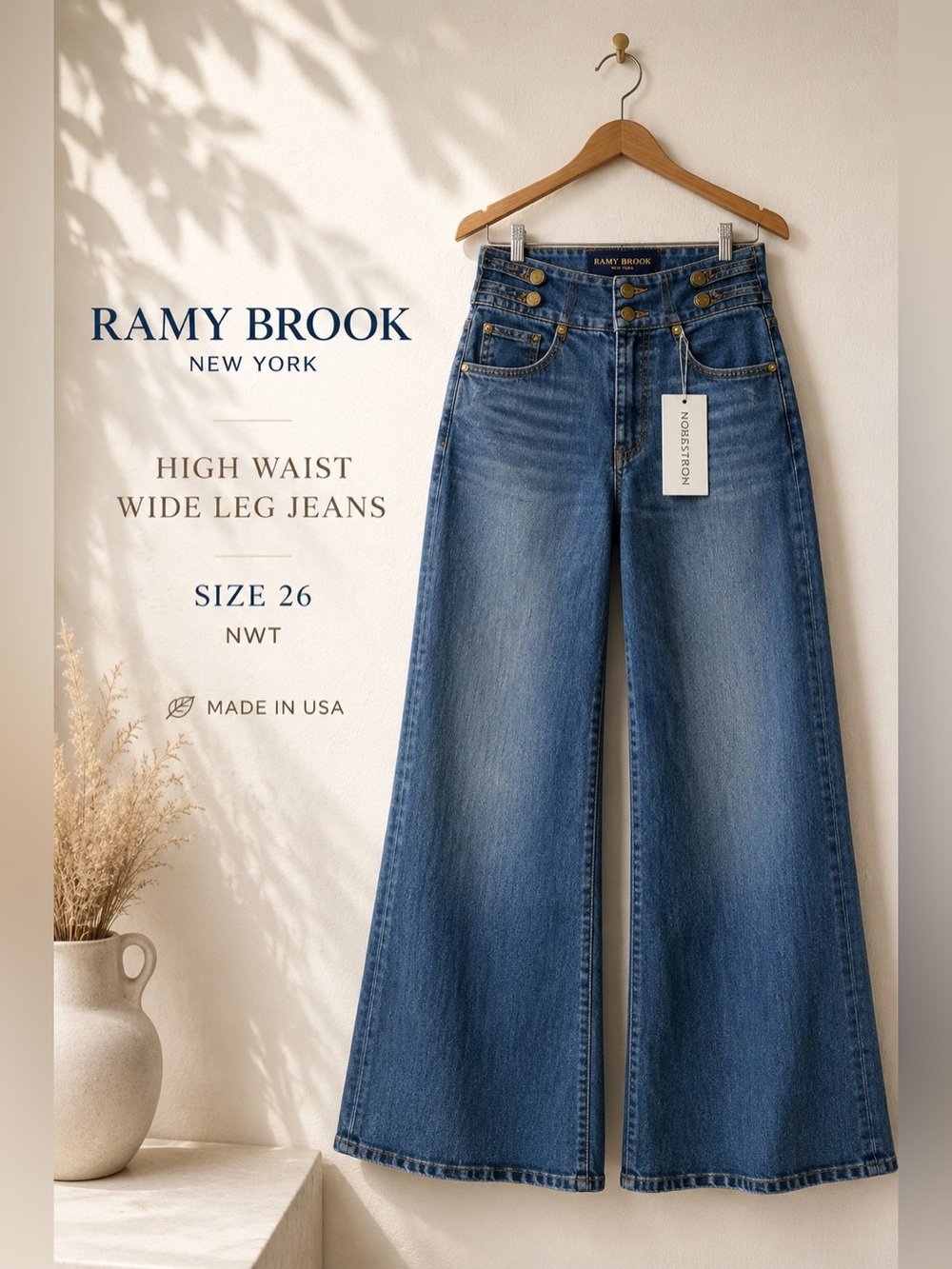 Ramy Brook High Waist Wide Leg Jeans Medium Wash Size 26 NWT